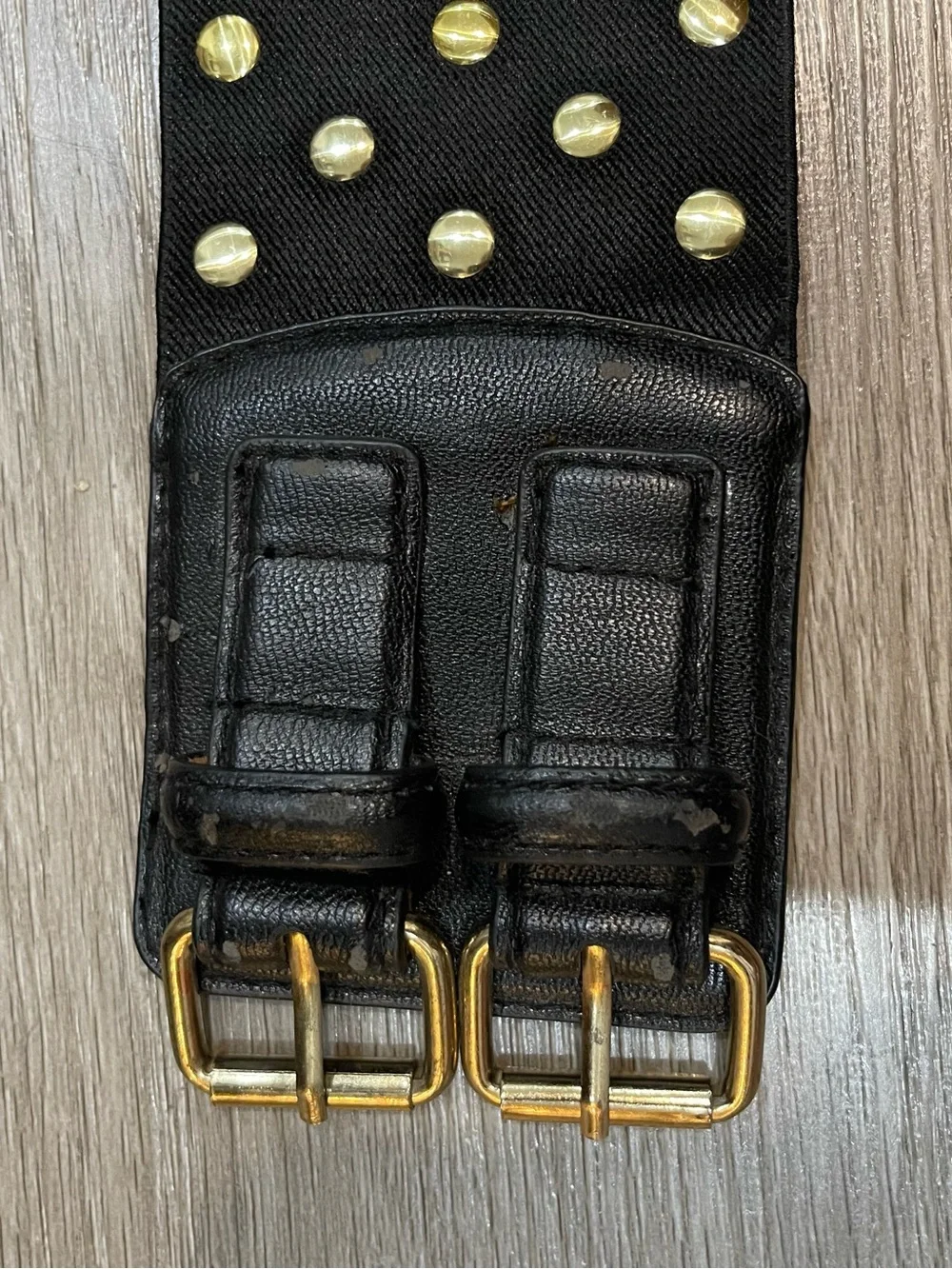 Betsey Johnson Black Elastic Studded Waist Belt with Gold Hardware